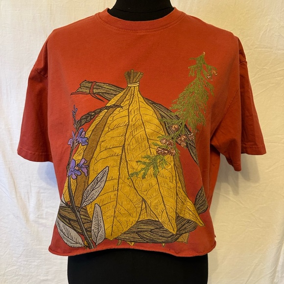 Handmade Reworked Crop Top Nature Graphic Double Sided Cottagecore Tee - Picture 2 of 6
